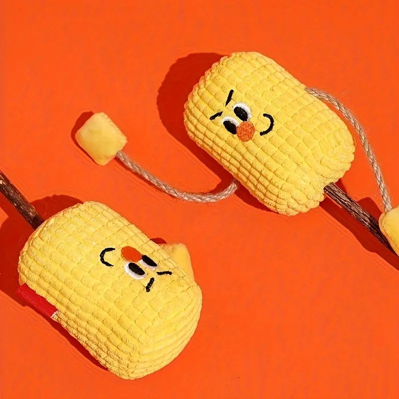 Natural corn cob cat chew toy, a light brown molar stick measuring 7cm by 6cm by 15cm.