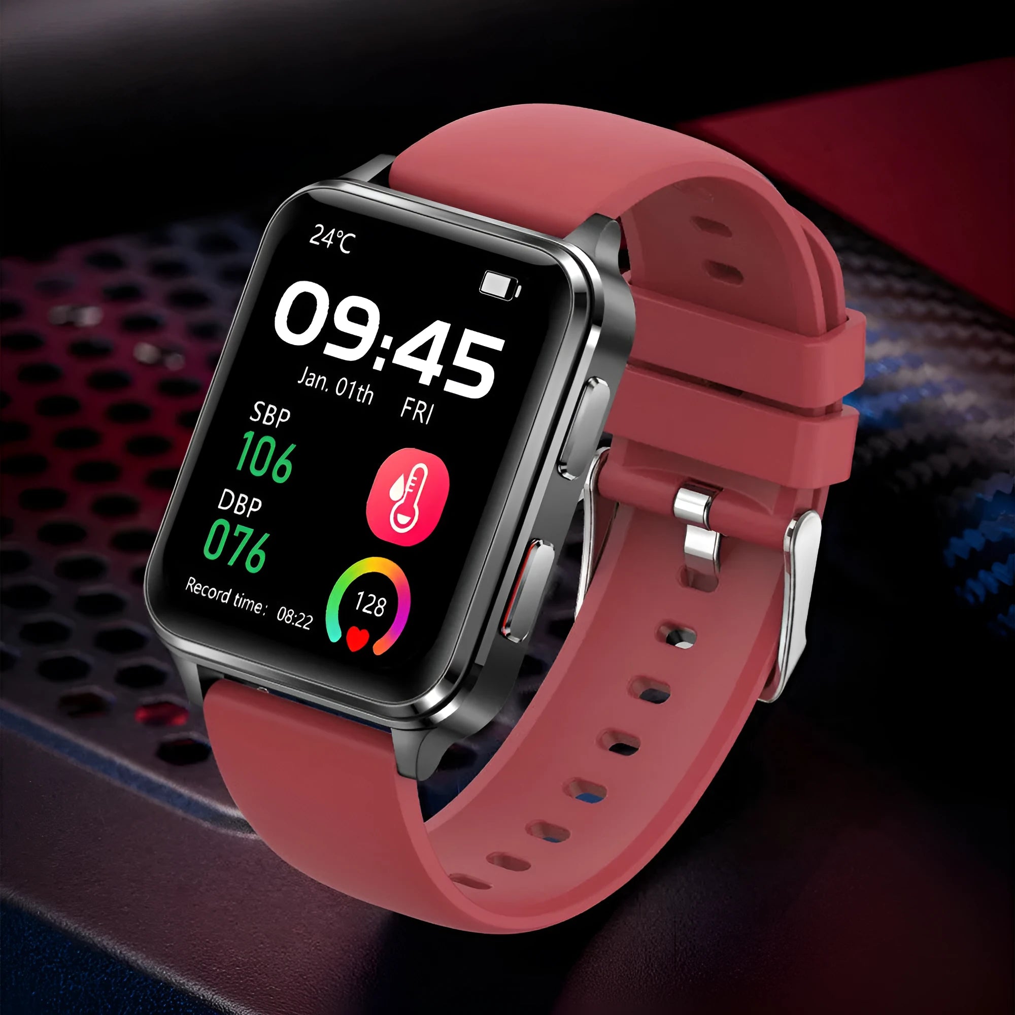 Smartwatch with 1.70-inch screen on silicone wristband showing fitness tracking display.