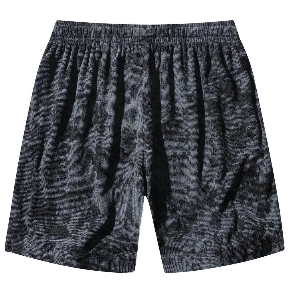 Men's high waist camouflage corduroy athletic shorts in white gray and black colors with straight fit design