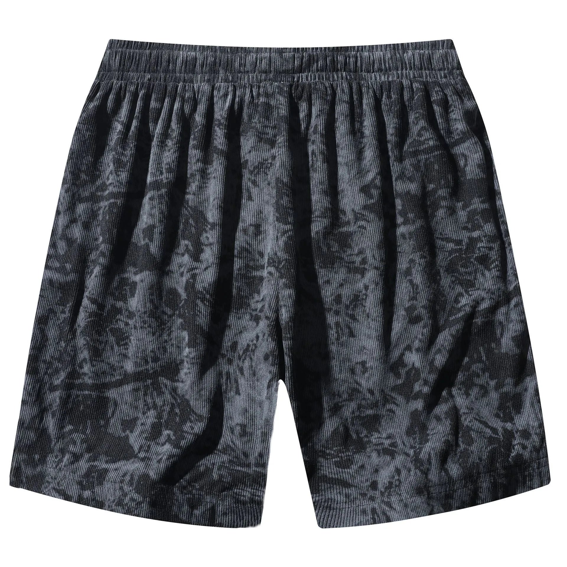 Men's high waist camouflage corduroy athletic shorts in white gray and black colors with straight fit design