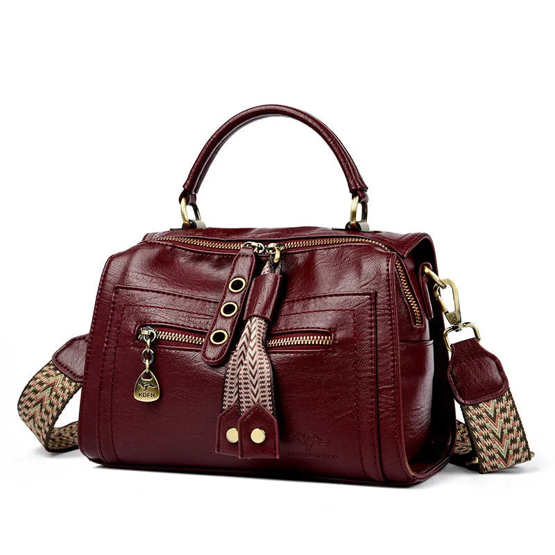 Women's soft PU crossbody bag in horizontal square shape with one-shoulder strap