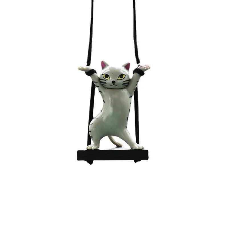 Resin cartoon cat pendant for car interior decoration on a 25 cm adjustable rope.