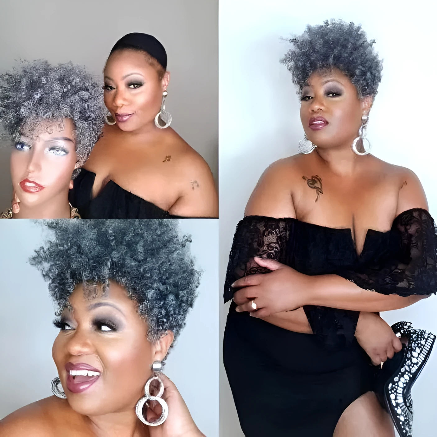 Short synthetic rolls wig in Kanekalon fibre showing exotic style design