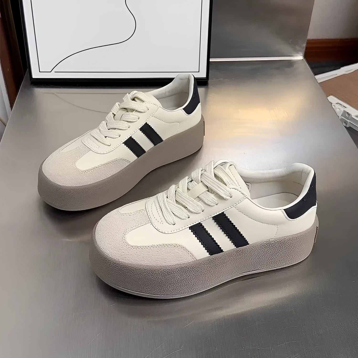 Women's vintage distressed leather sneakers with round toe and lace-up front