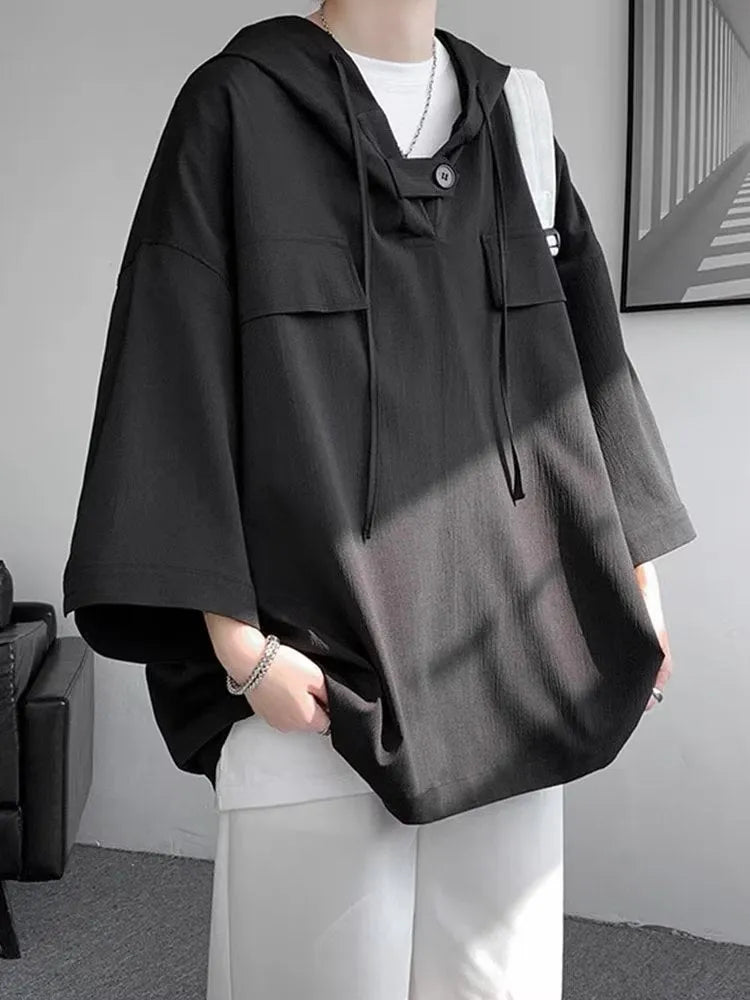 Men's hooded short sleeve T-shirt in polyester fabric for summer wear