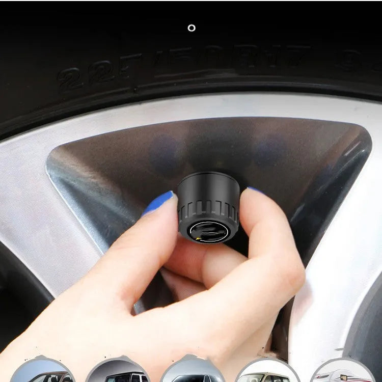 Black Bluetooth tyre pressure monitor sensors with wrench and anti-theft screws for vehicle safety