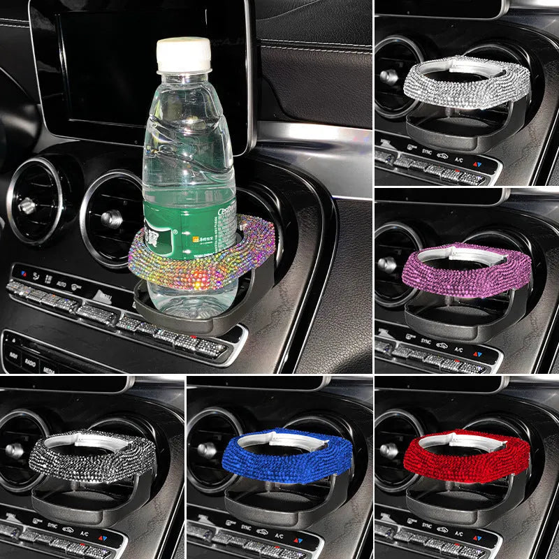 Diamond decorated car air vent mounted cup holder in choice of seven colours