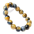 Fantasy Tiger Eye agate beaded bracelet with round beads, shown in unisex design.