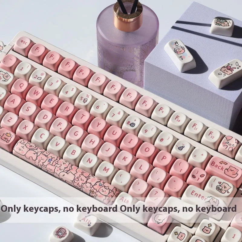 Pink PBT keycap with cute pig design on top and sides, for mechanical keyboards.