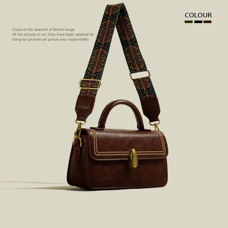 Retro women's messenger bag in textured PU leather with internal phone pocket and file compartment
