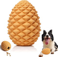 Yellow pine cone shaped natural rubber dog chew toy with treat dispenser hole