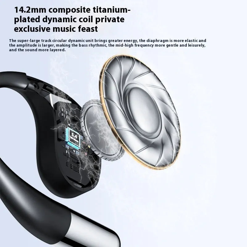 Black sports Bluetooth earphones with digital display screen and ear-mounted design