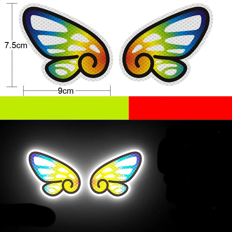 A pair of diamond reflective film warning stickers for vehicles, showing sample designs.
