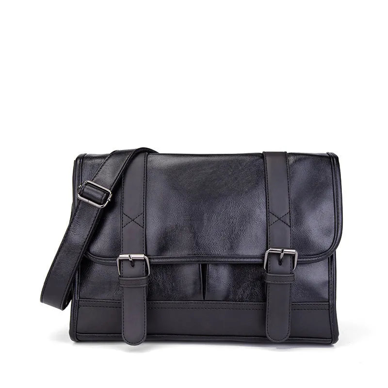 Black Korean-style men's anti-theft backpack with PU leather exterior and contrast stitching