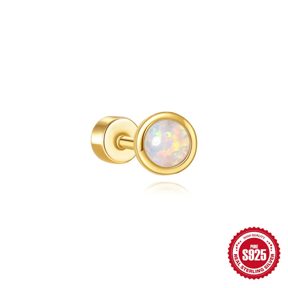 S925 sterling silver flat column threaded ear bone studs with butterfly clasp in a gold electroplated finish.