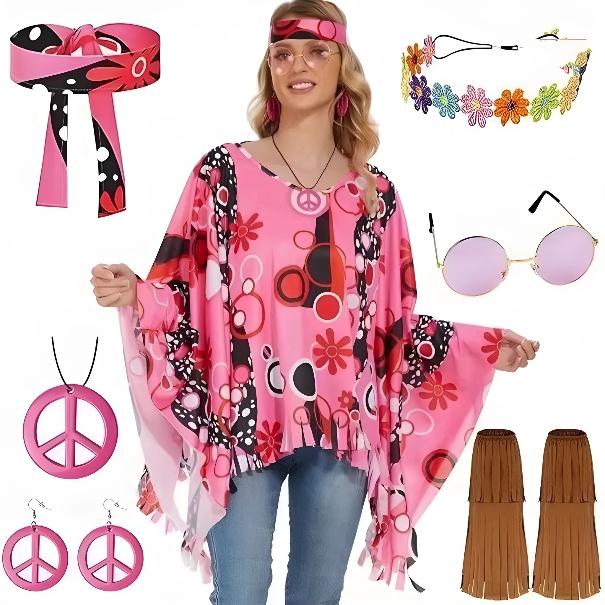 Colourful tie dye cloak Halloween costume with bell sleeves in spandex fabric