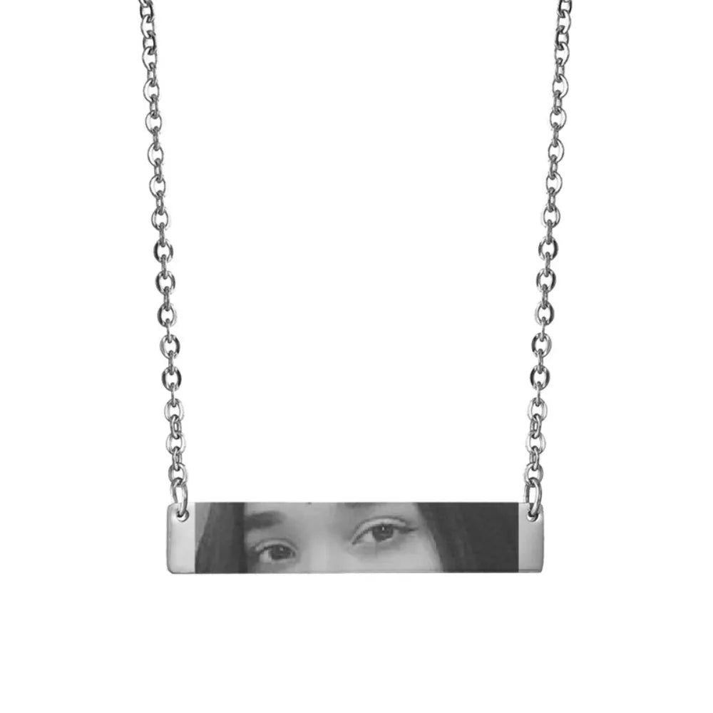 Custom stainless steel necklace with engraved eye photo on titanium steel geometric pendant, colour HZ001