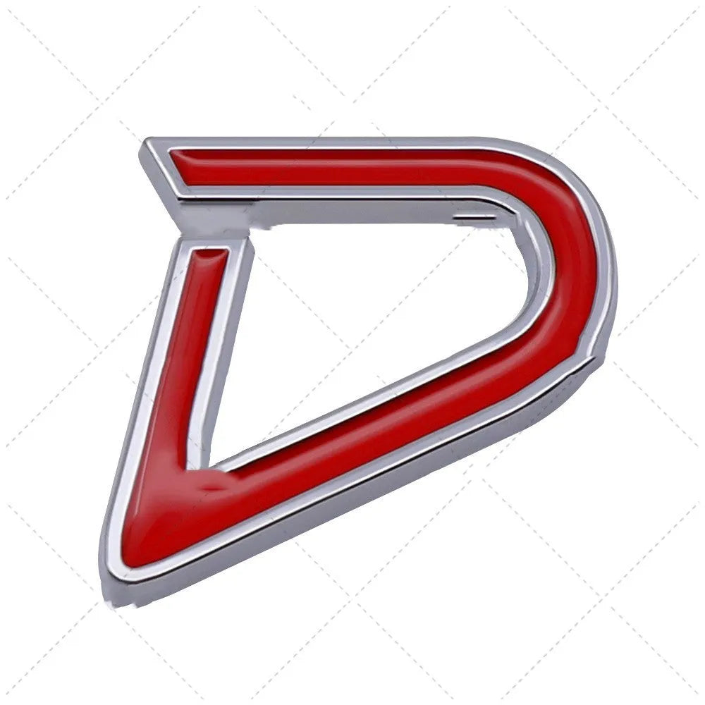 Metal car bumper sticker decorative labels showing SD and D patterns in red silver and red black colour options