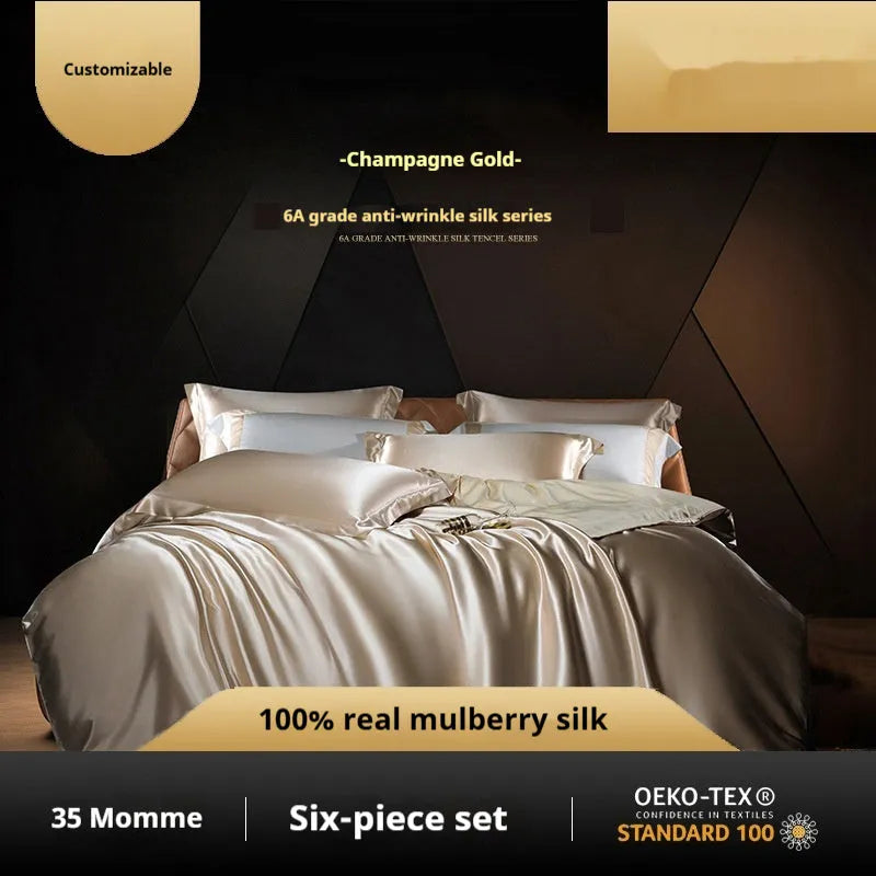 Silk four-piece quilt cover set in solid colour light luxury styling