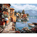 Rimless linen oil painting landscape artwork in modern simple style, 40x50cm dimensions