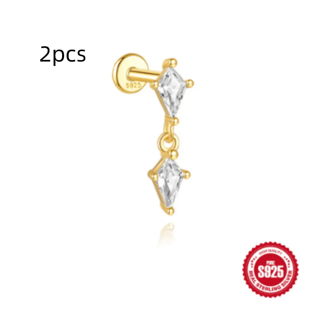 S925 sterling silver water drop earrings with a flat spiral geometric design in a gold tone.