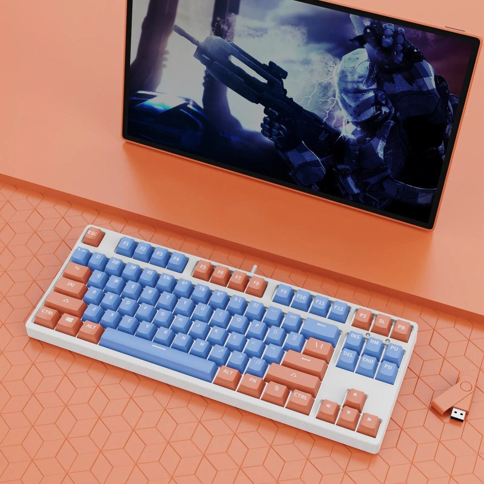 87-key mechanical gaming keyboard with colourful keycaps and metal chassis