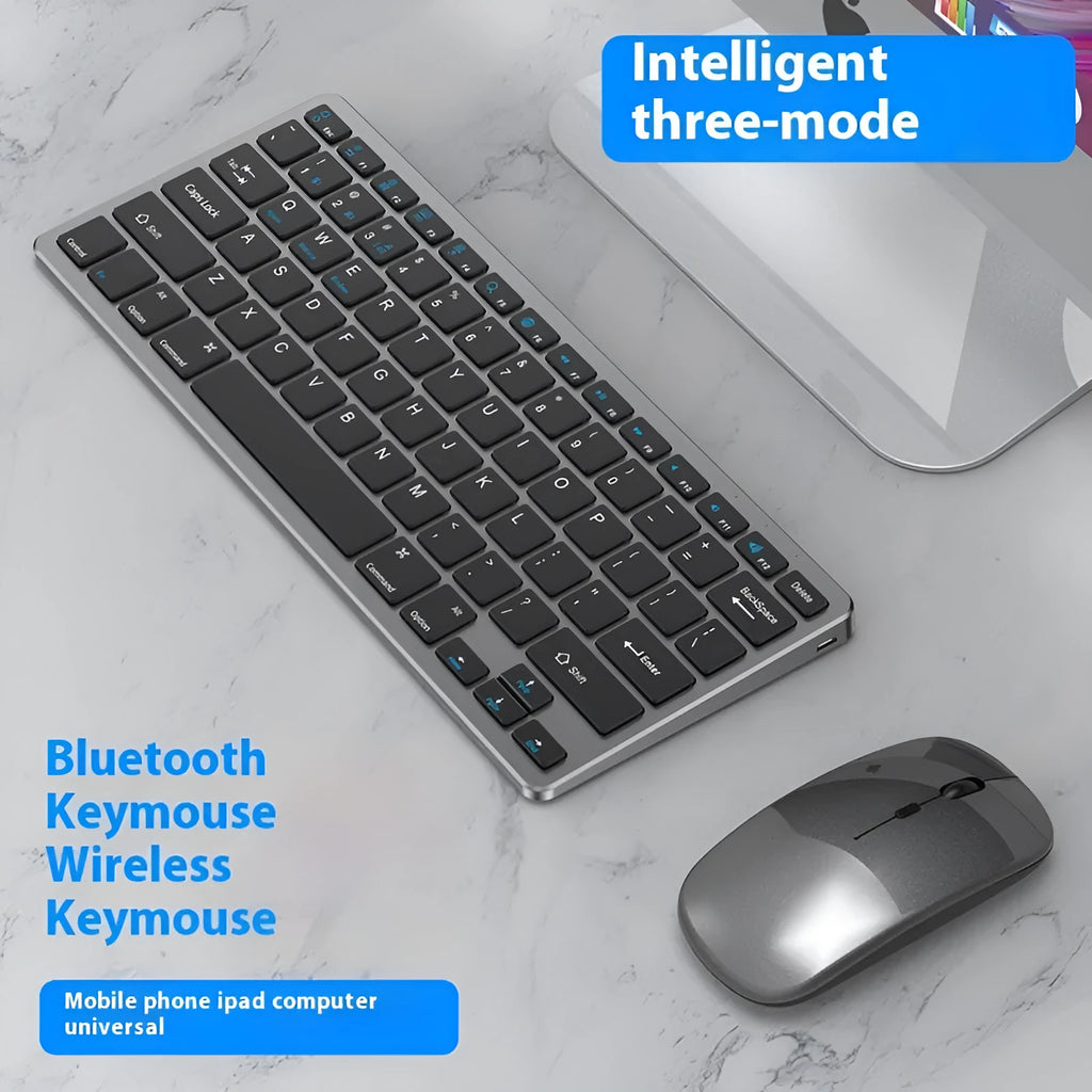 Ultra-thin black wireless keyboard and mouse set with receiver and cover on a desk