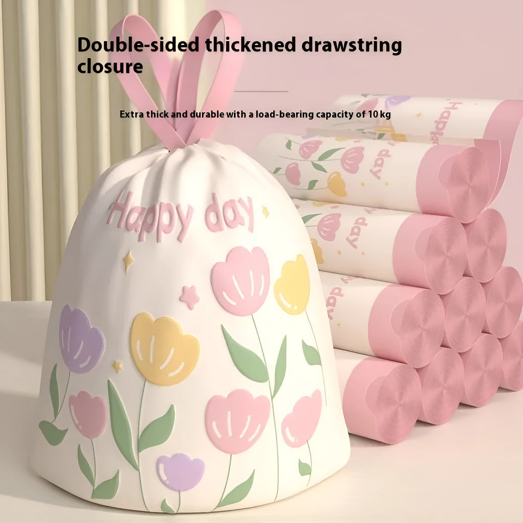 Pink degradable rubbish bags with drawstring closure and argy wormwood mosquito repellent properties