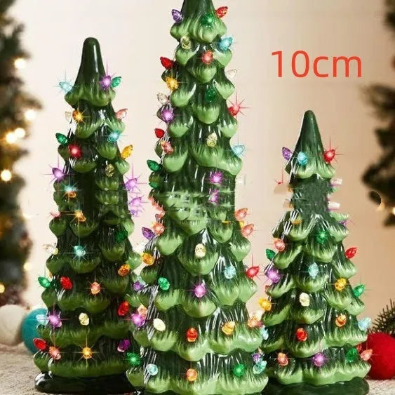 European-style resin Christmas tree decorations in three sizes with colour or warm light options for home and courtyard displays