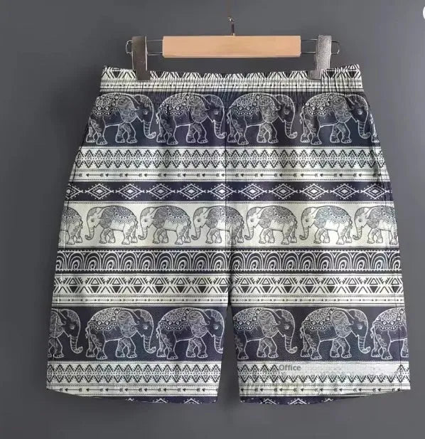 Men's casual polyester shorts in a striped pattern, shown in a size L, for outdoor sports and leisure wear.