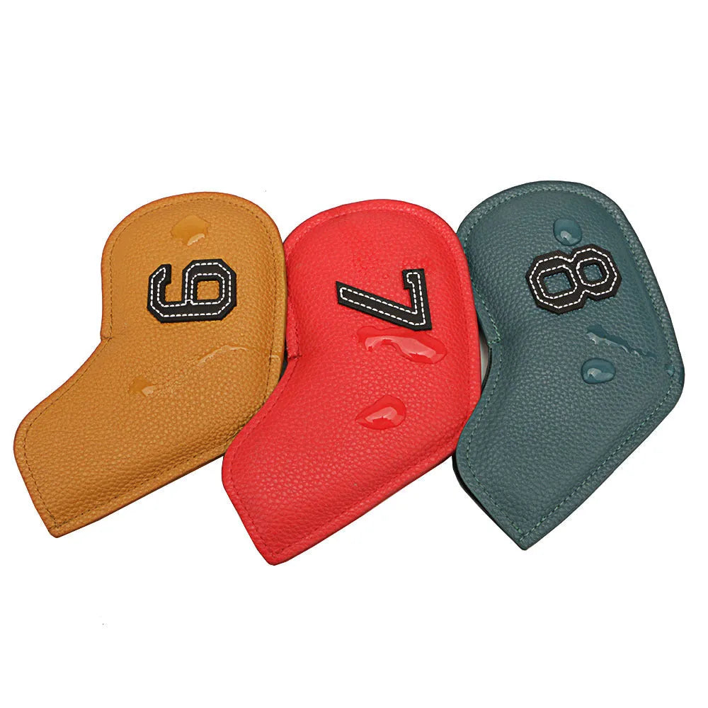 Set of 10 digitally printed PU golf club head covers for driver, woods and irons