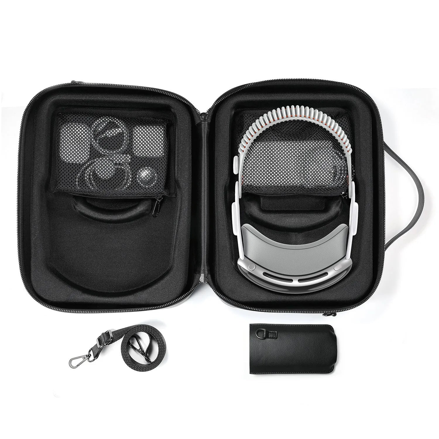 Black superfiber storage box for Apple Vision Pro MR glasses, showing internal dimensions.