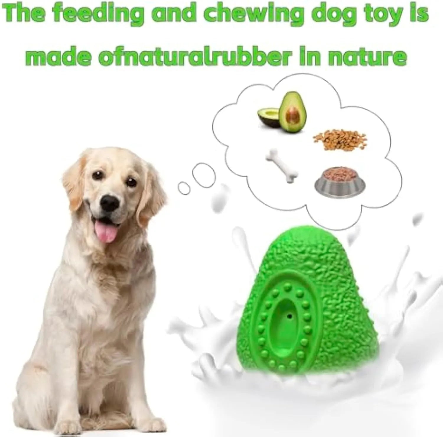 Green avocado-shaped rubber dog chew toy with textured surface for large aggressive chewers