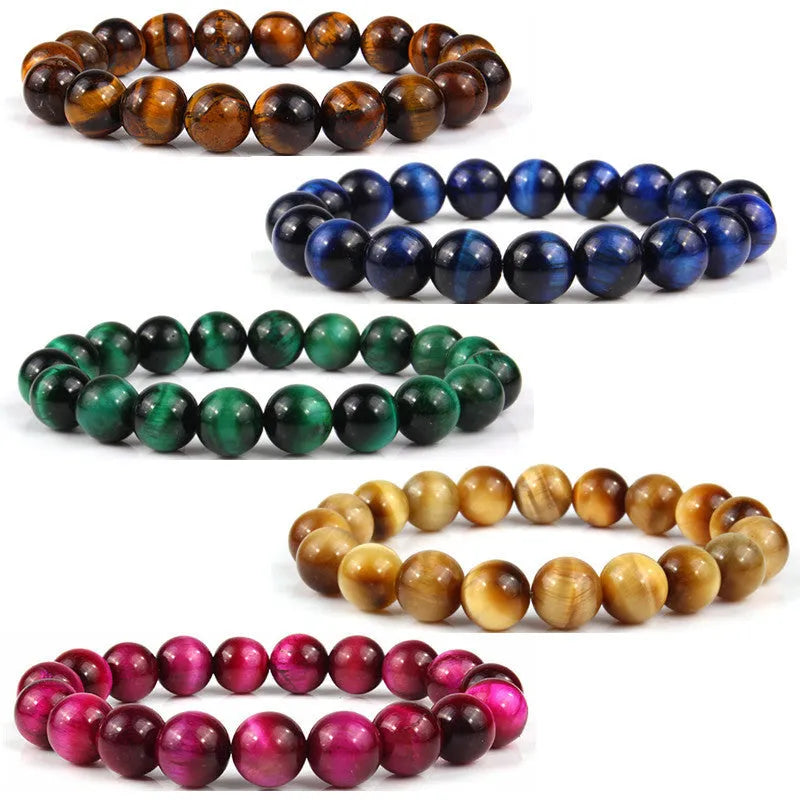 Natural tigereye crystal bead bracelet with round beads in a choice of colours and sizes.