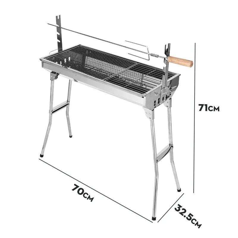 Stainless steel portable barbecue oven with charcoal grill and cooking accessories