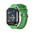 Smart bracelet with split screen display showing call interface on black silicone wristband
