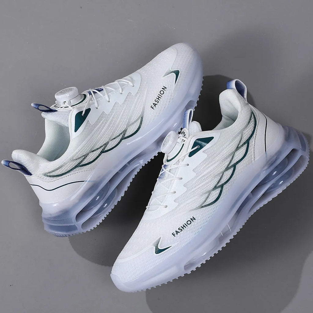 White Korean-style casual sports shoes with mesh upper and rubber sole, front lace-up design