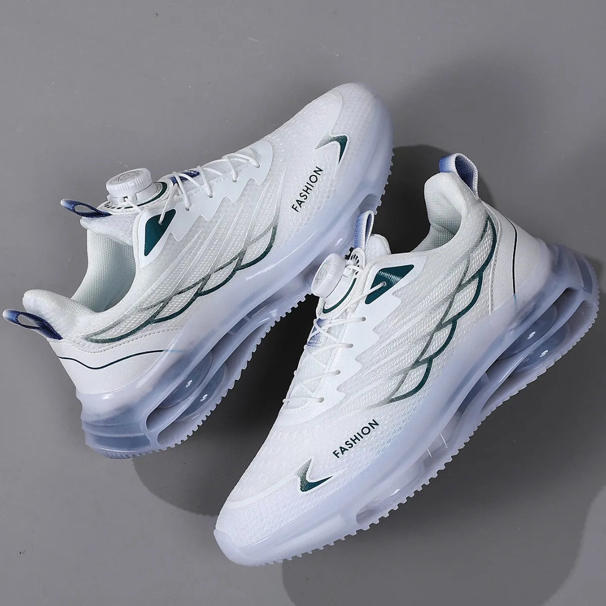 White Korean-style casual sports shoes with mesh upper and rubber sole, front lace-up design