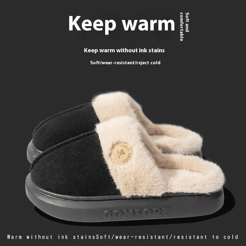 Fleece-lined indoor slippers with thick PVC soles in five colour options