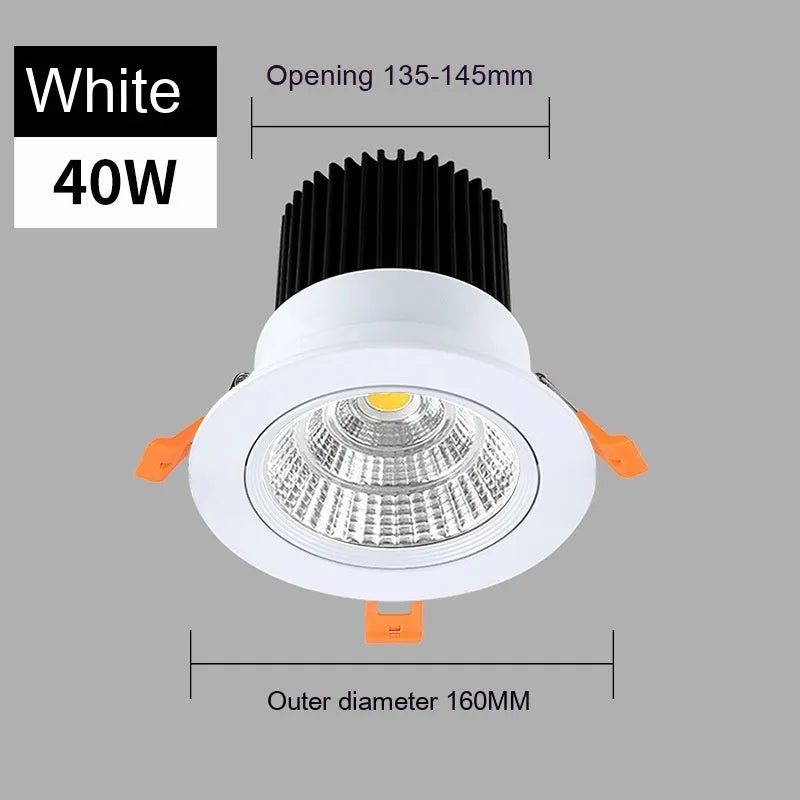 Modern recessed aluminium LED ceiling spotlight with three colour variable light settings.