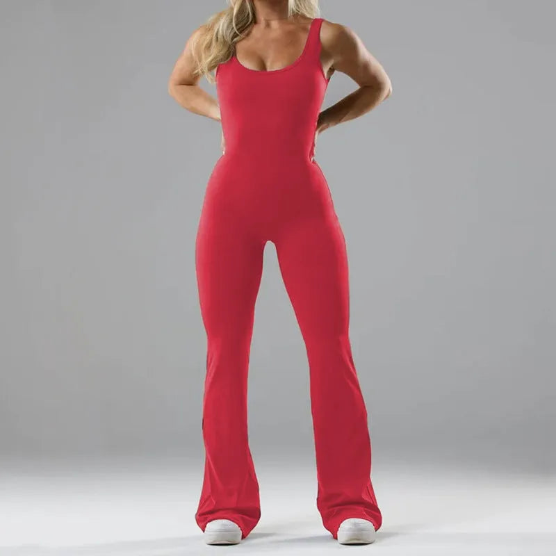 Women's black milk silk yoga bodysuit with hollow back and seamless construction on a mannequin.