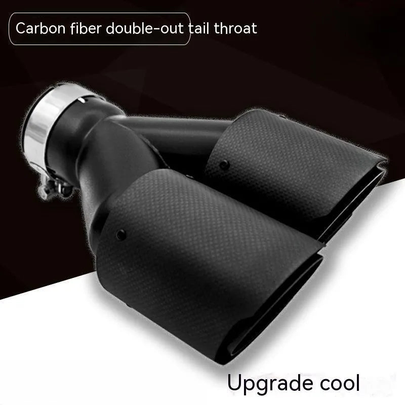 Black carbon fibre car exhaust pipe with double outlet silencer tail nozzle, 250mm size