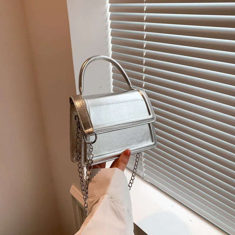 PU retro crossbody bag with horizontal square shape and sewing line details