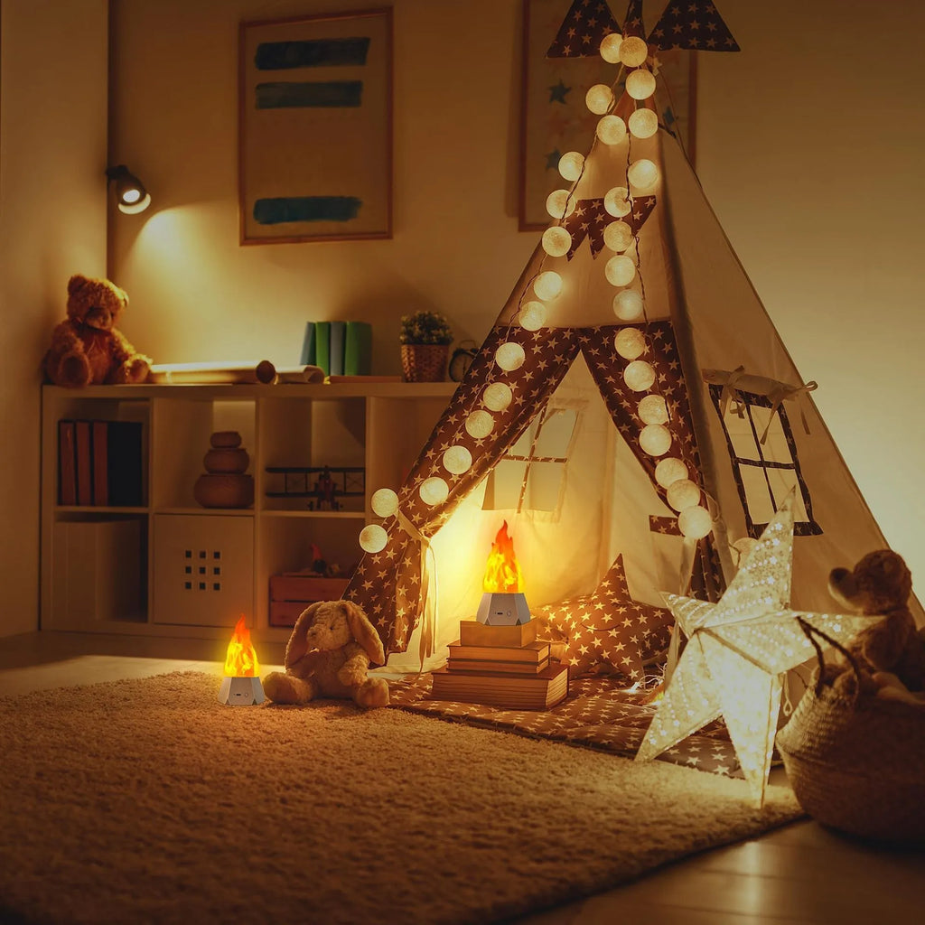 Flame shape decorative night light with gold charging base for indoor and outdoor use