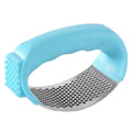 Stainless steel garlic press kitchen utensil in black, blue, green or pink colour measuring 11x7cm