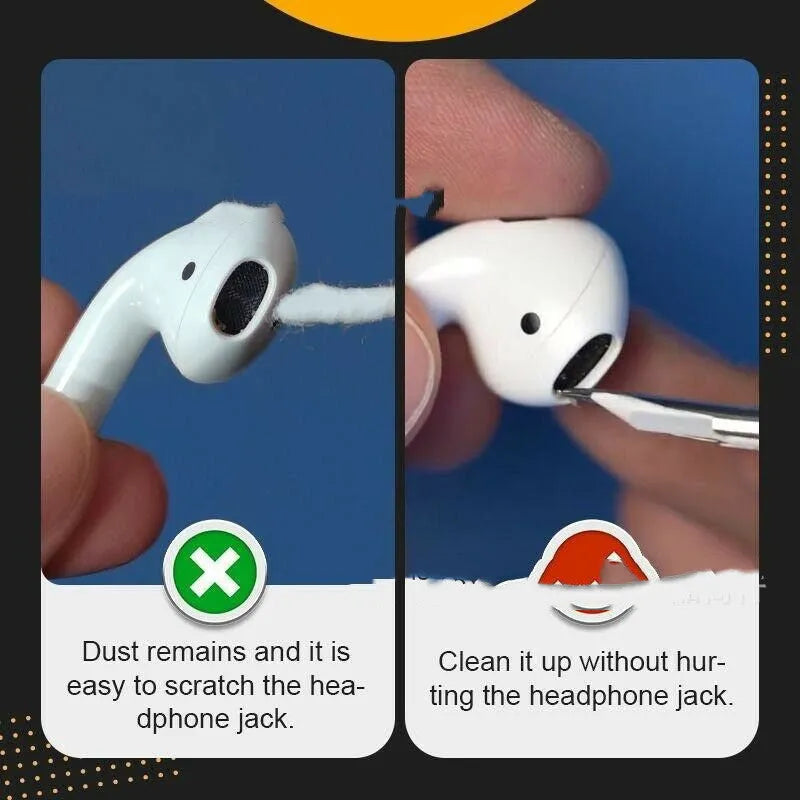 Bluetooth earbuds cleaning brush pen with soft microfibre tip and lightweight brush, 13 cm, on white background