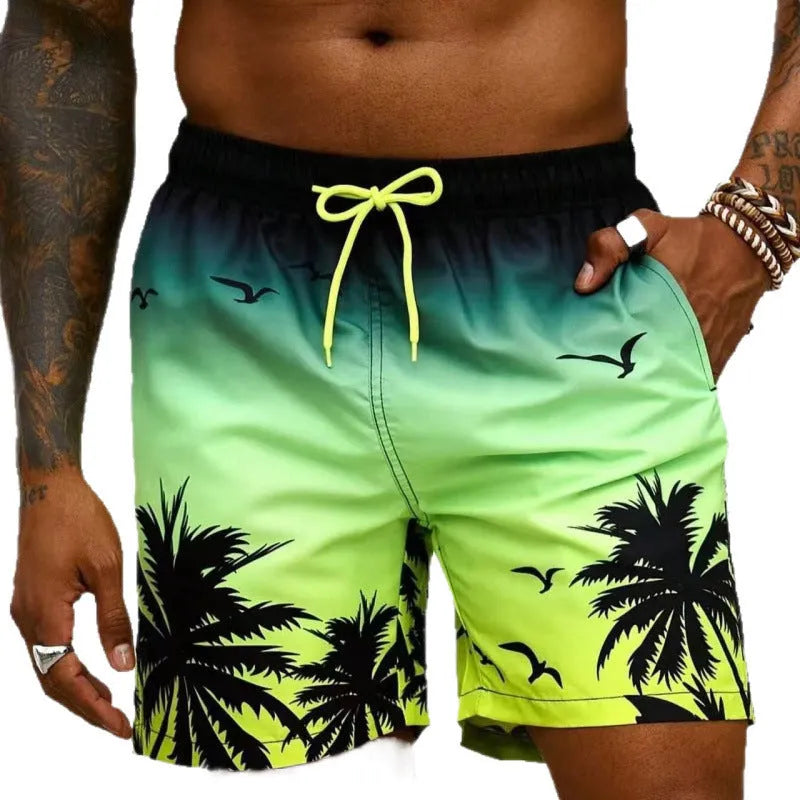 Men's ethnic style swimming trunks in polyester with loose board shorts design