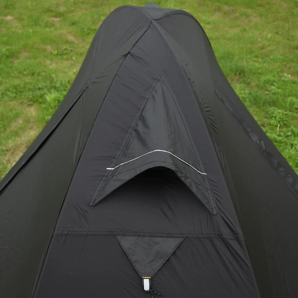 Single person tent with aluminum poles and silicon coated polyester outer layer in red black or orange