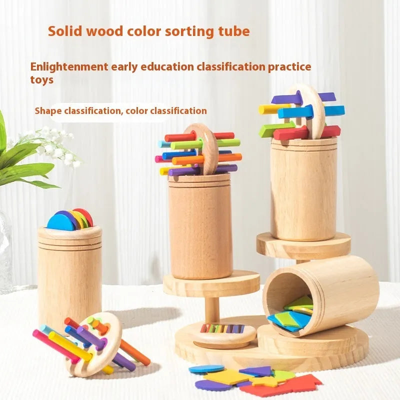 Children's wooden colour classification cup shape cognition pairing toy in white box packaging