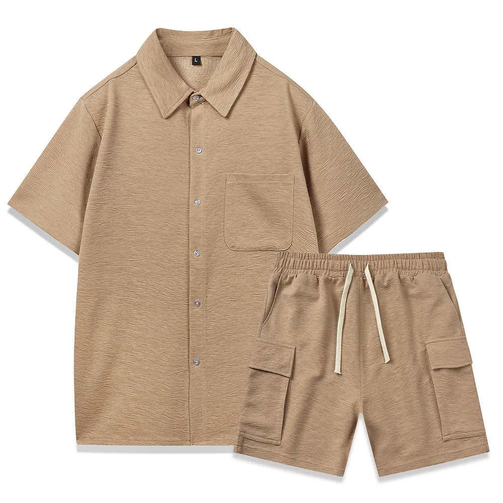 Women's polyester two-piece set with elastic waist shorts and plain short sleeve top in four colour options